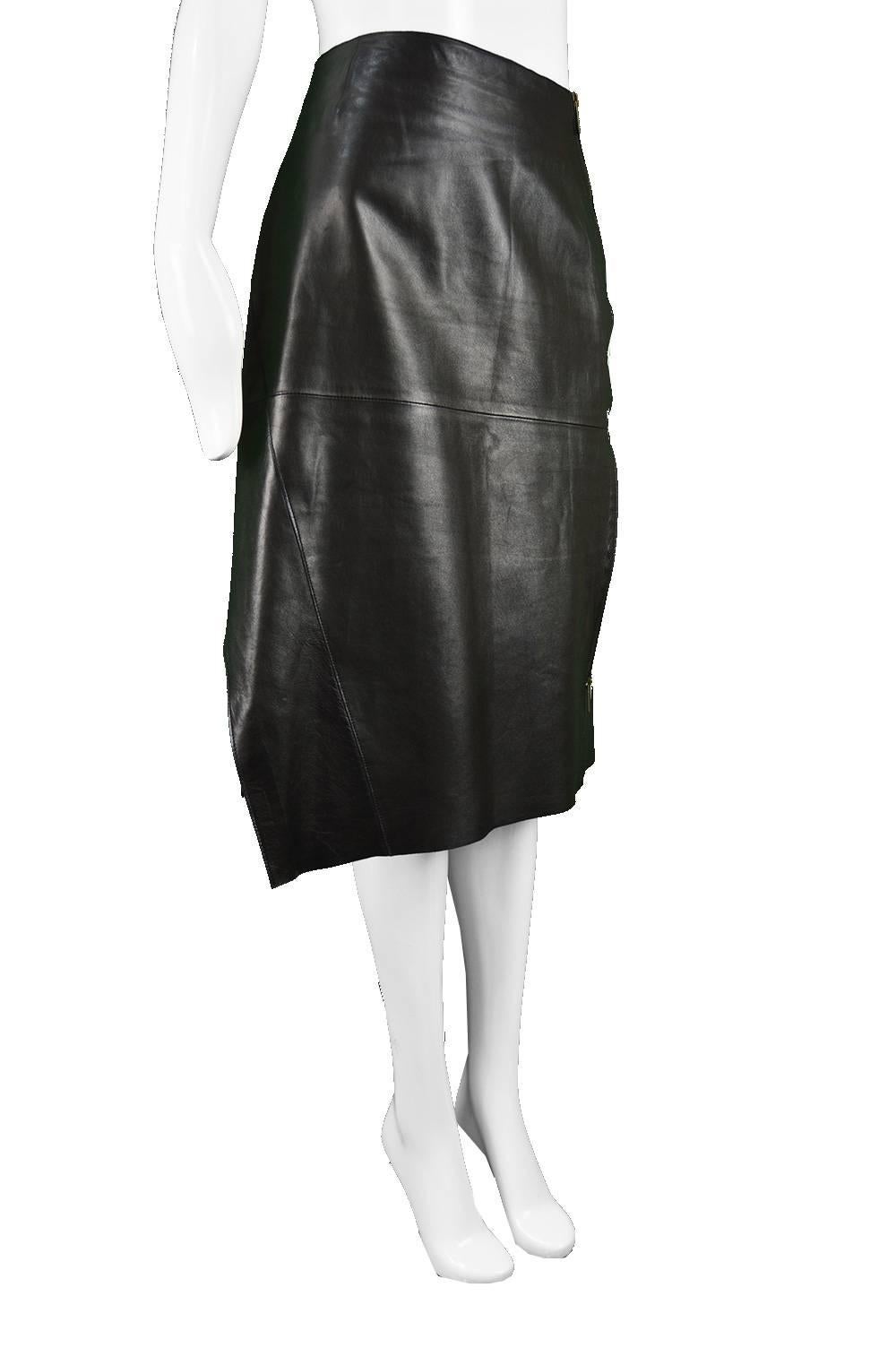 Kenzo Black Lambskin Leather Panelled Asymmetrical Biker Skirt, 1980s For Sale 2