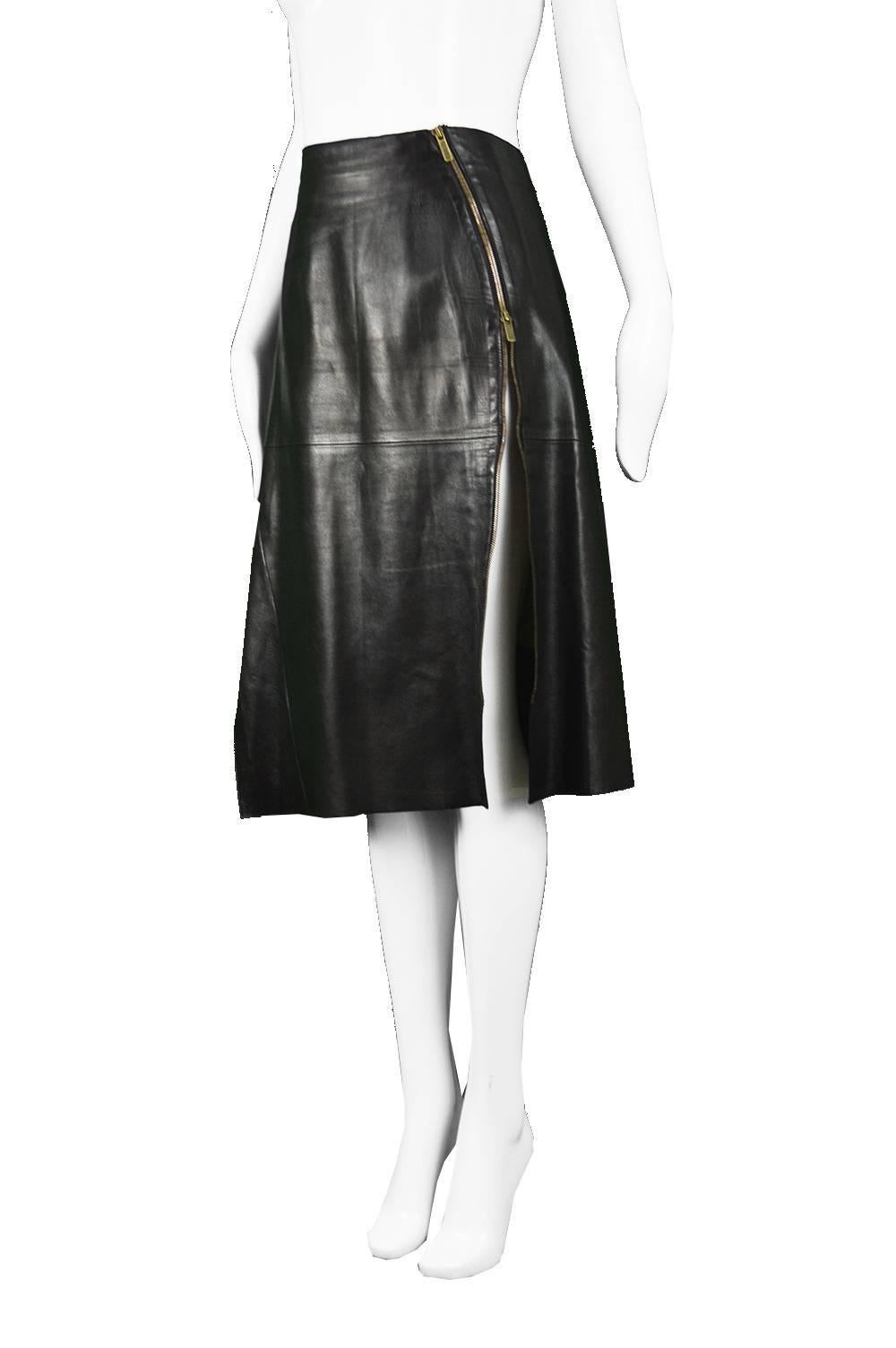 Women's Kenzo Black Lambskin Leather Panelled Asymmetrical Biker Skirt, 1980s For Sale