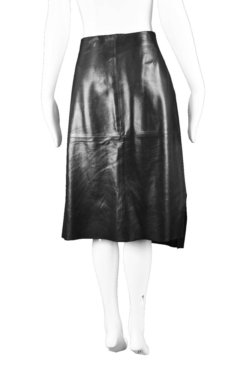 Kenzo Black Lambskin Leather Panelled Asymmetrical Biker Skirt, 1980s For Sale 3