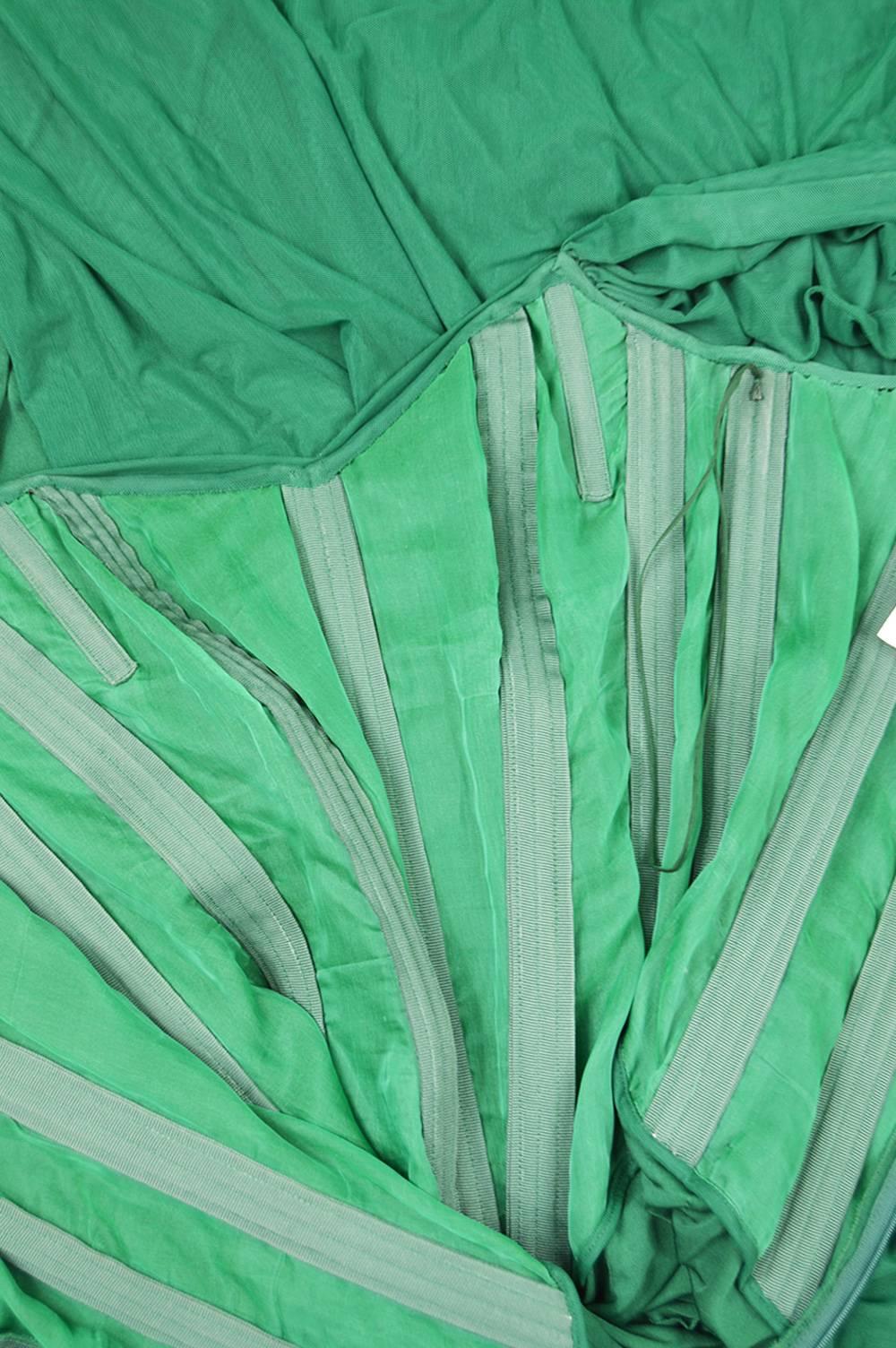 Vicky Tiel Couture 24-Boned Green Jersey Off the Shoulder Evening Gown, 1990s 5