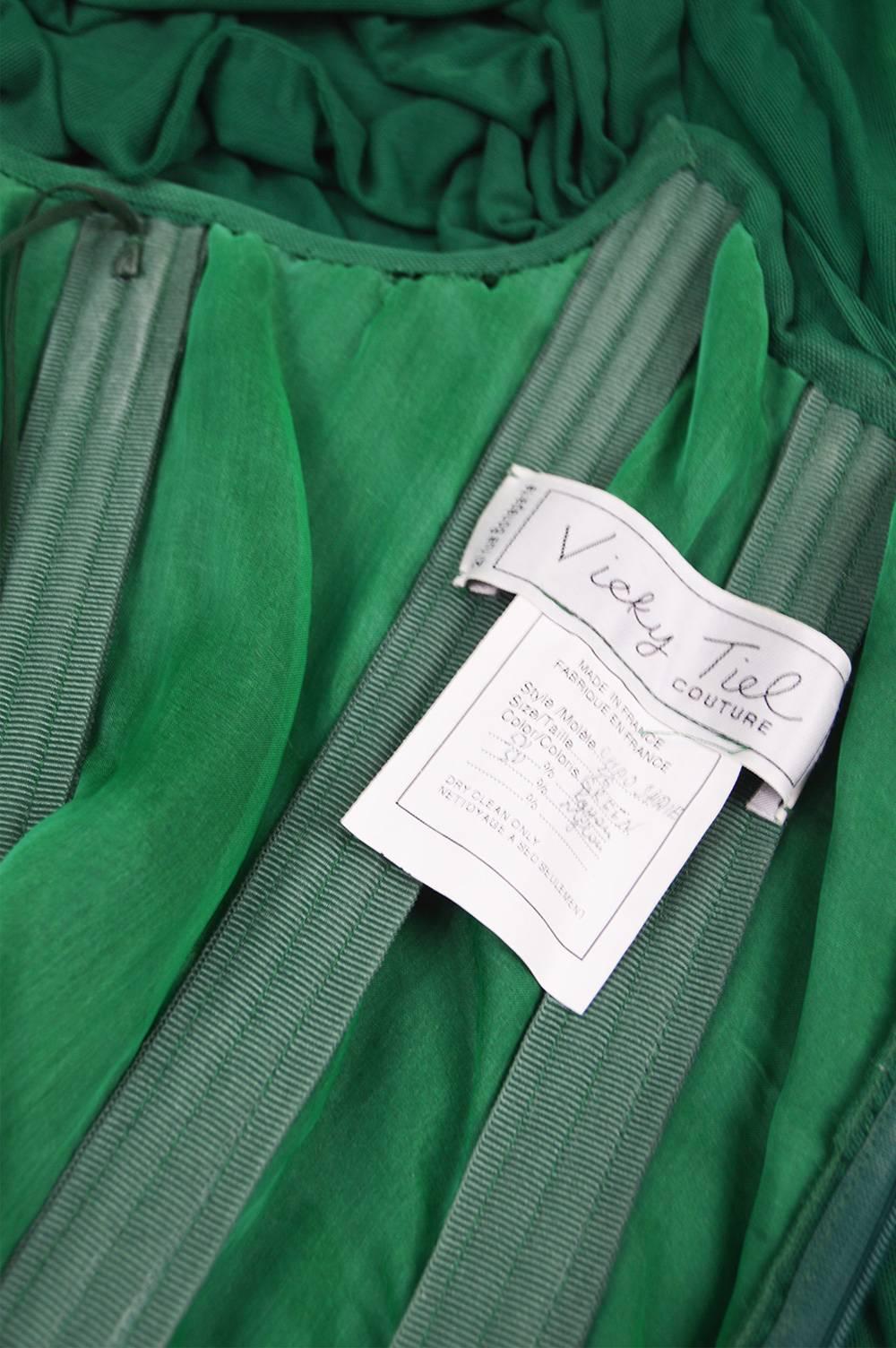 Vicky Tiel Couture 24-Boned Green Jersey Off the Shoulder Evening Gown, 1990s 4