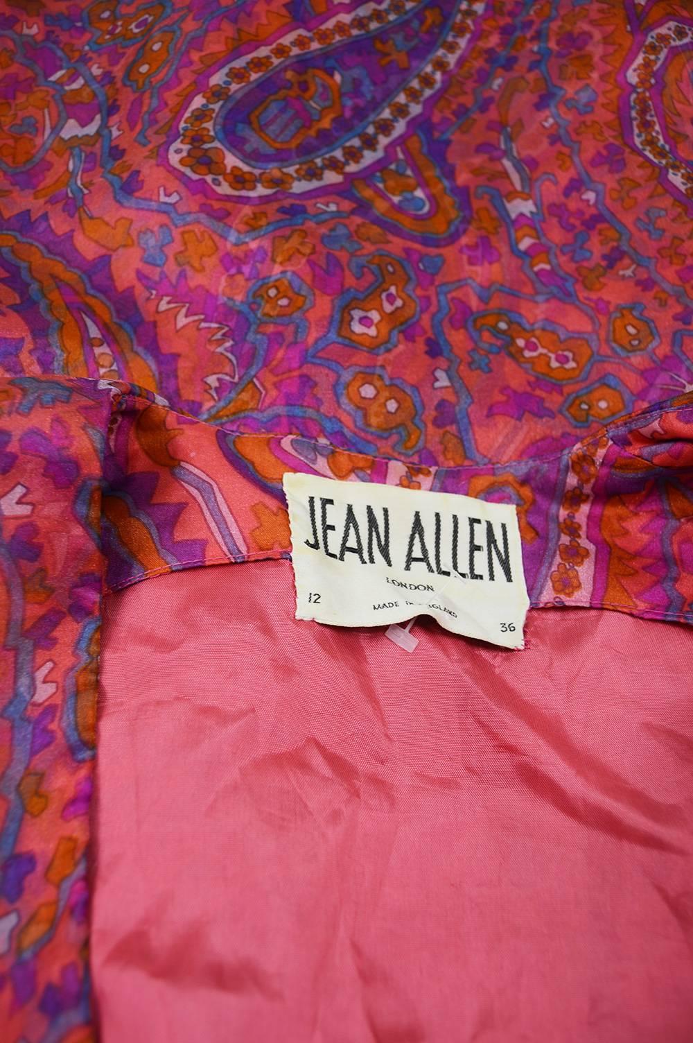 Jean Allen Vintage Pink and Orange Paisley Organza Kaftan Dress, 1970s For Sale 4