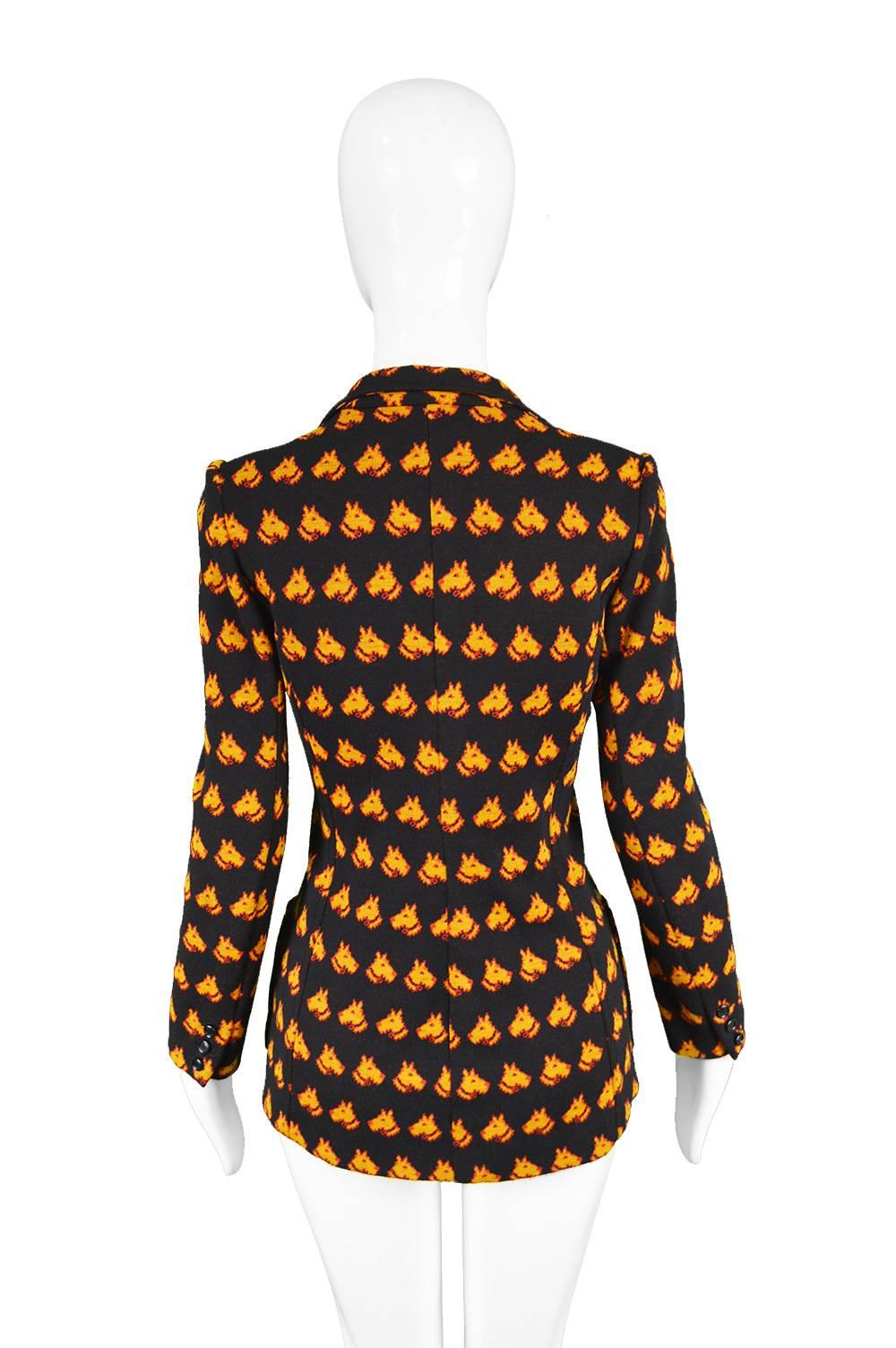 Krizia Vintage 1970s Black & Orange Scottie Dog Intarsia Knit Blazer Jacket For Sale 1