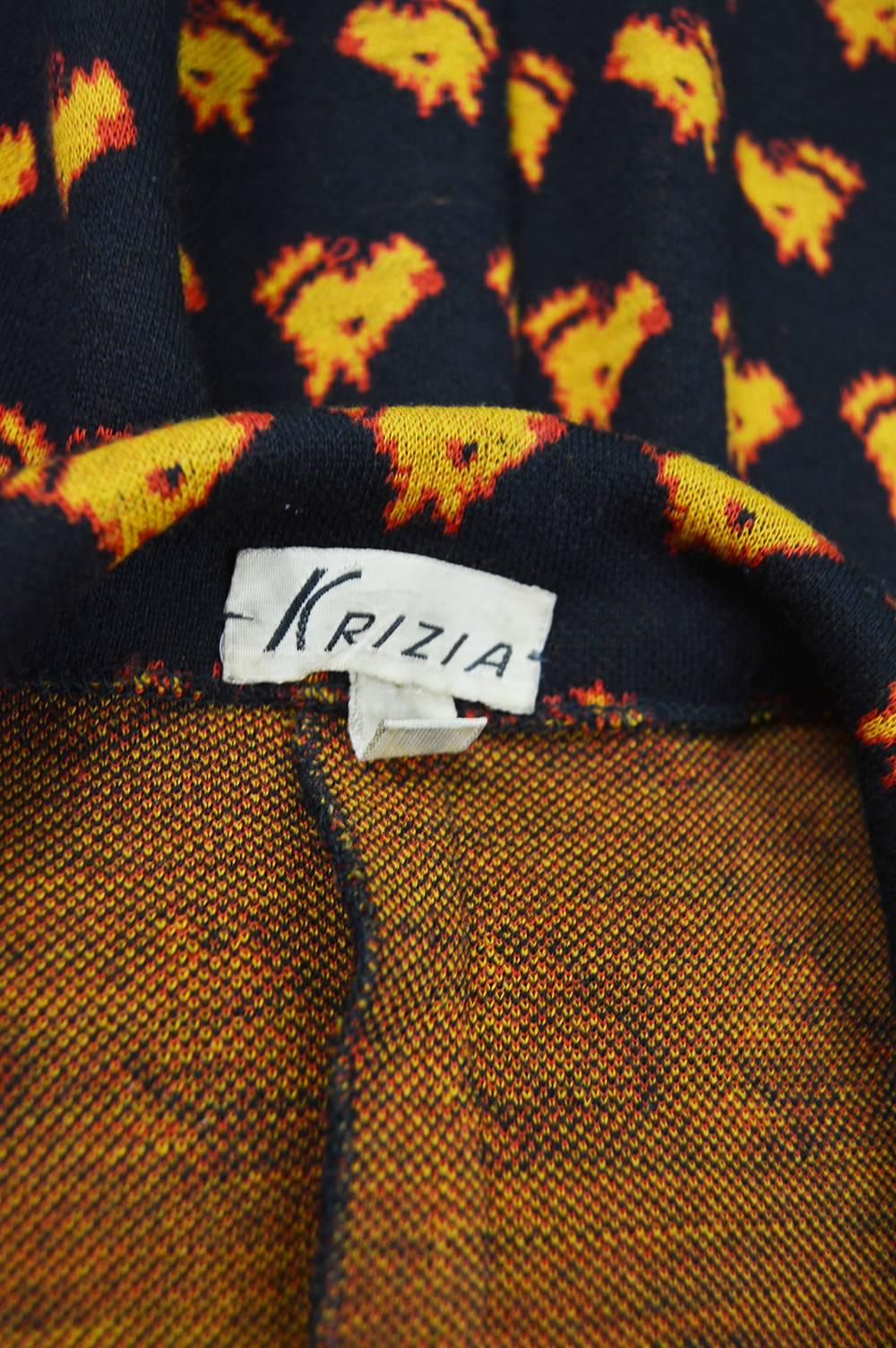Krizia Vintage 1970s Black & Orange Scottie Dog Intarsia Knit Blazer Jacket For Sale 2