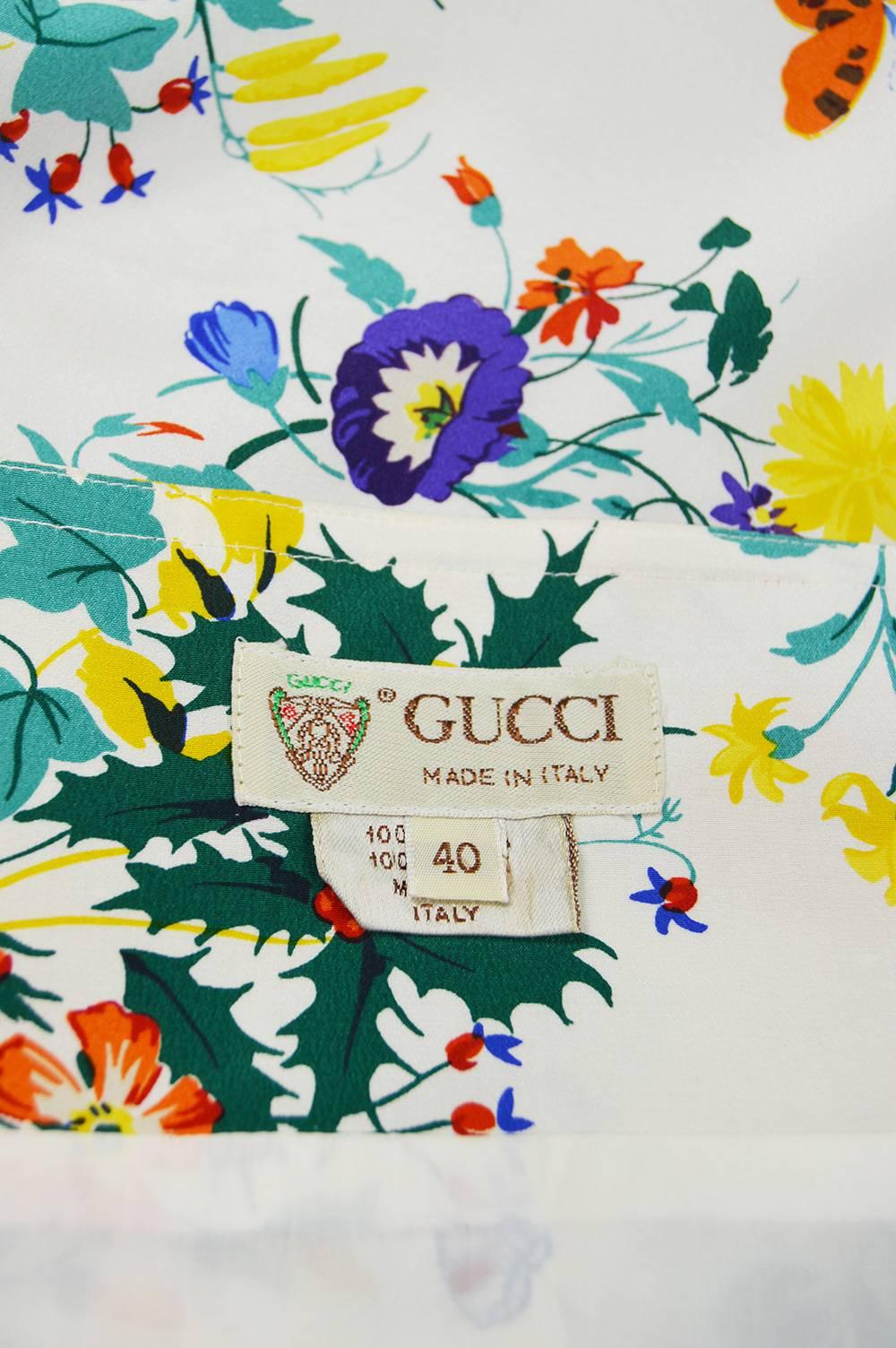 Gucci Vintage White Silk Floral Print Sarong Wrap Skirt, 1980s  4