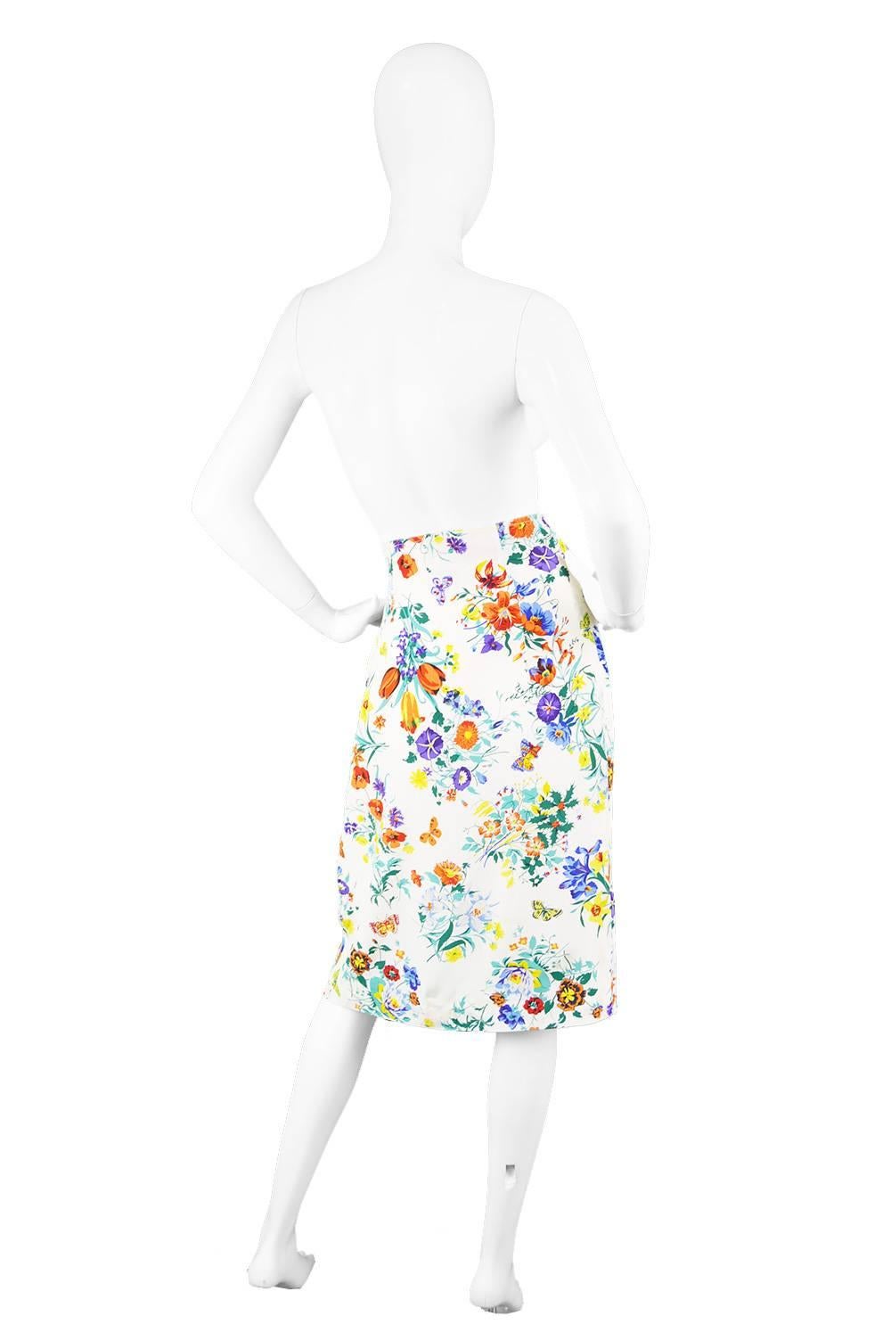 Gucci Vintage White Silk Floral Print Sarong Wrap Skirt, 1980s  3