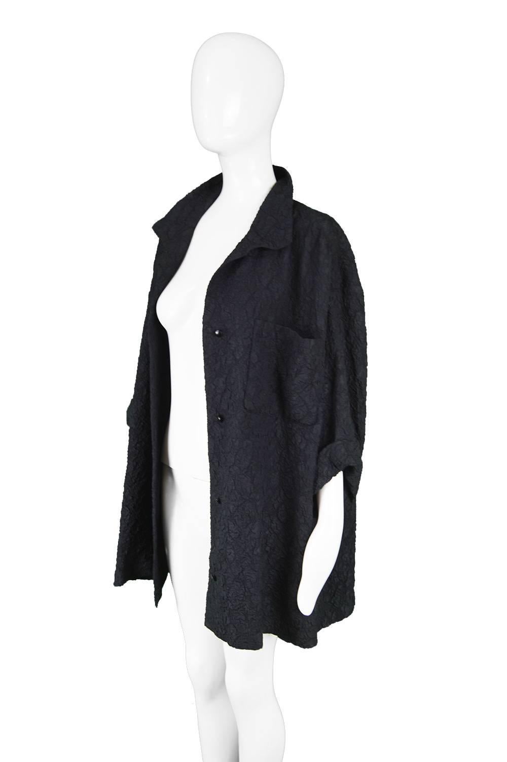 Christian Dior Haute Couture Black Silk Cloqué Vintage Trapeze Jacket, A/W 1985 For Sale 1