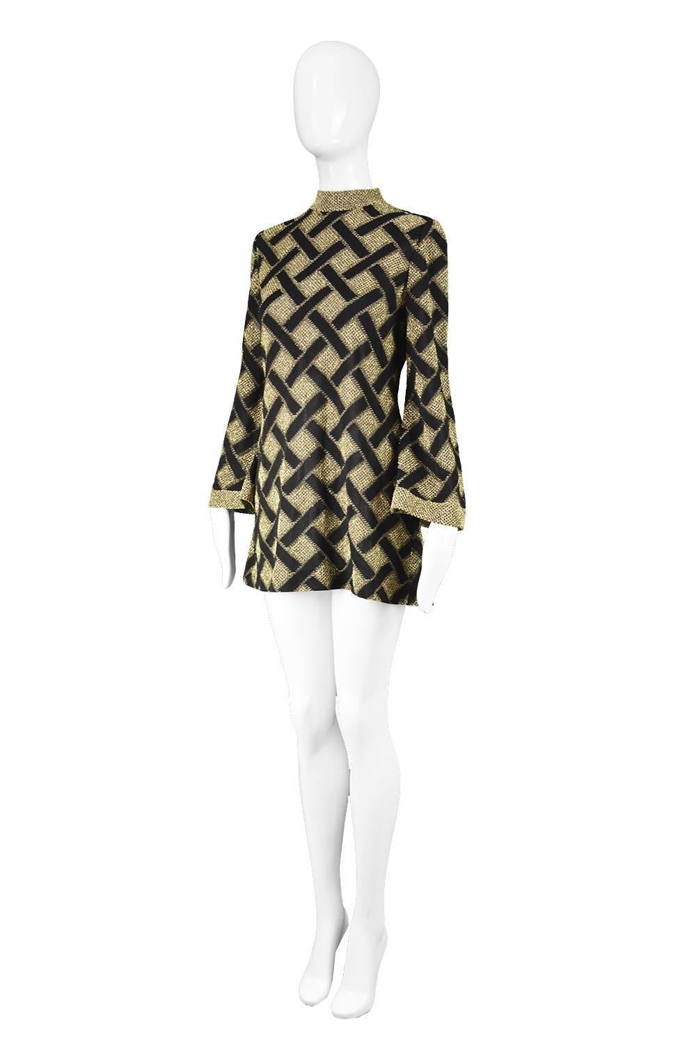 Pierre Balmain Black and Gold Lamé Vintage Tunic Top / Micro Dress, 1960s  In Excellent Condition In Doncaster, South Yorkshire