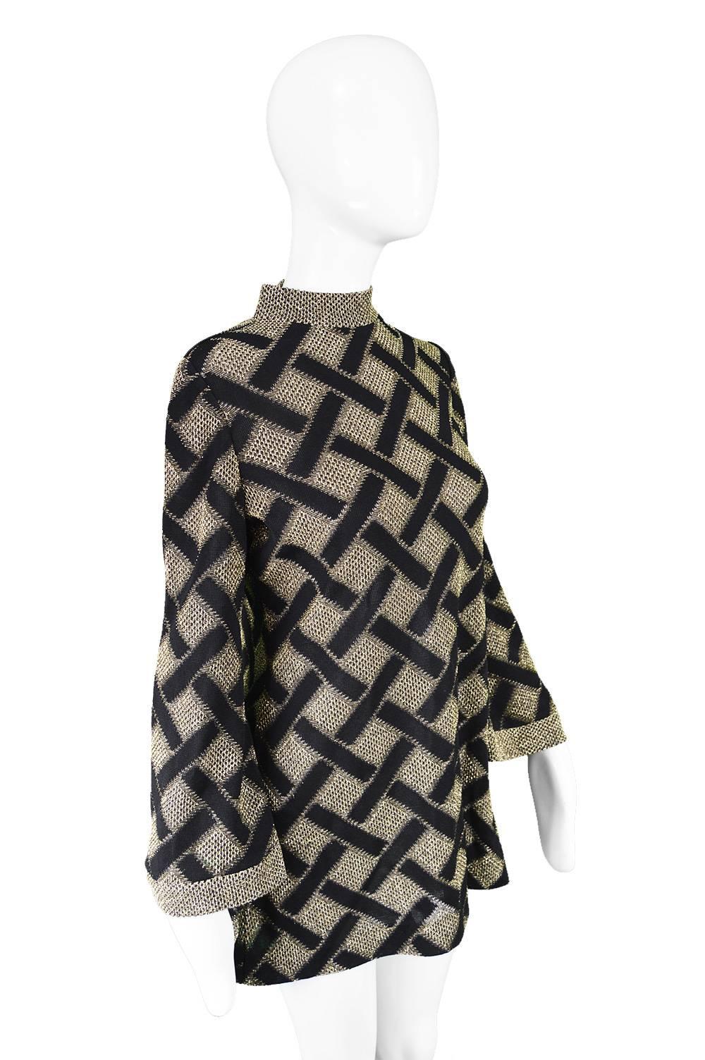 Pierre Balmain Black and Gold Lamé Vintage Tunic Top / Micro Dress, 1960s For Sale 1