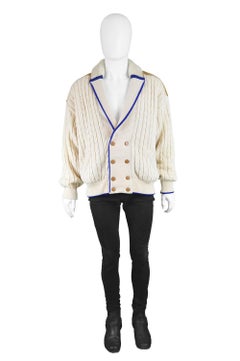 Pancaldi Vintage Men's Sheepskin Shearling & Wool Cable Knit Jacket, 1980s