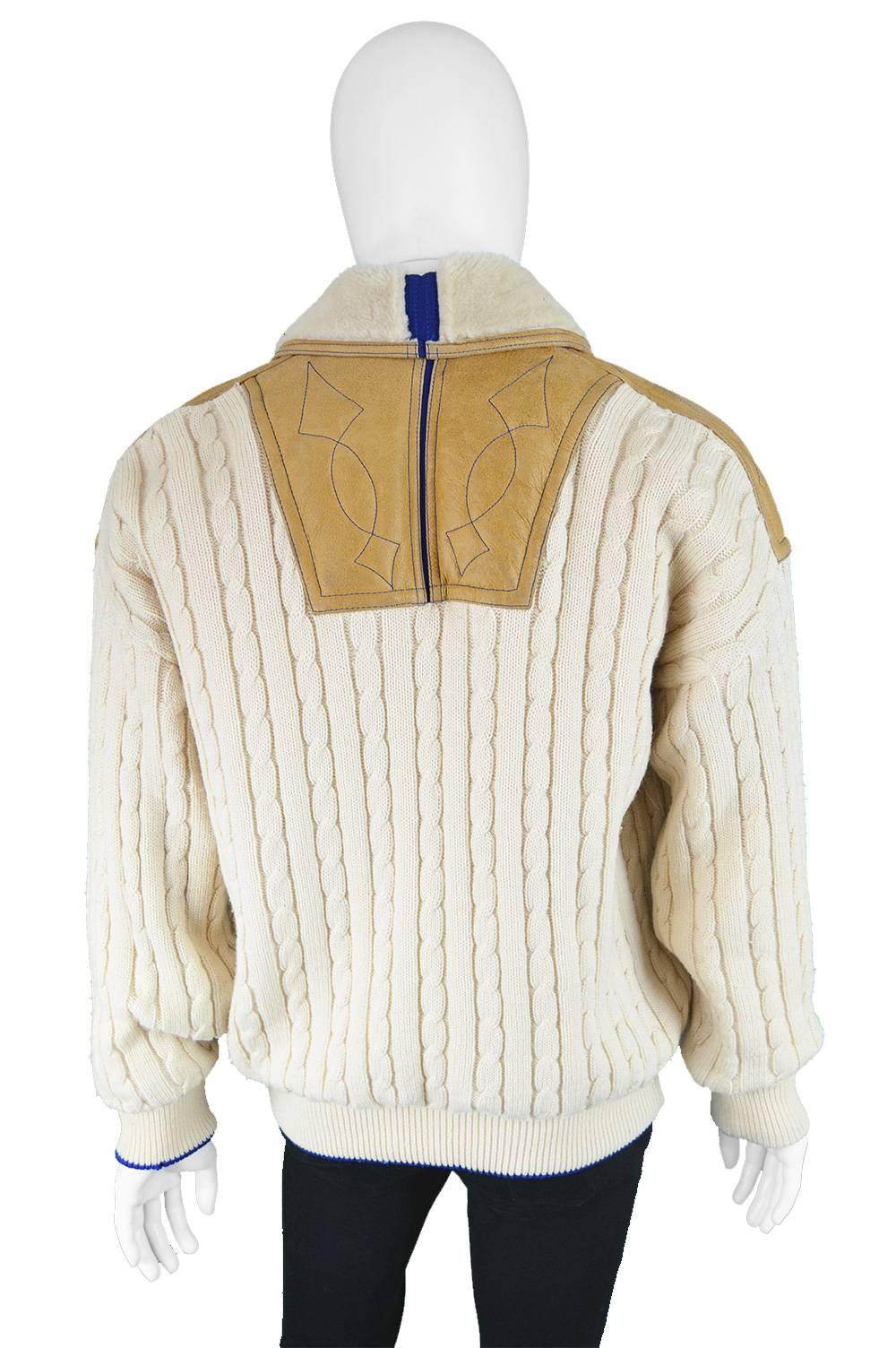 Pancaldi Vintage Men's Sheepskin Shearling & Wool Cable Knit Jacket, 1980s 2