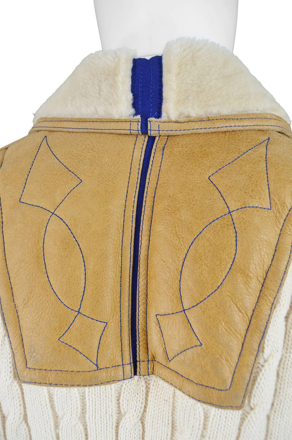 Pancaldi Vintage Men's Sheepskin Shearling & Wool Cable Knit Jacket, 1980s 3
