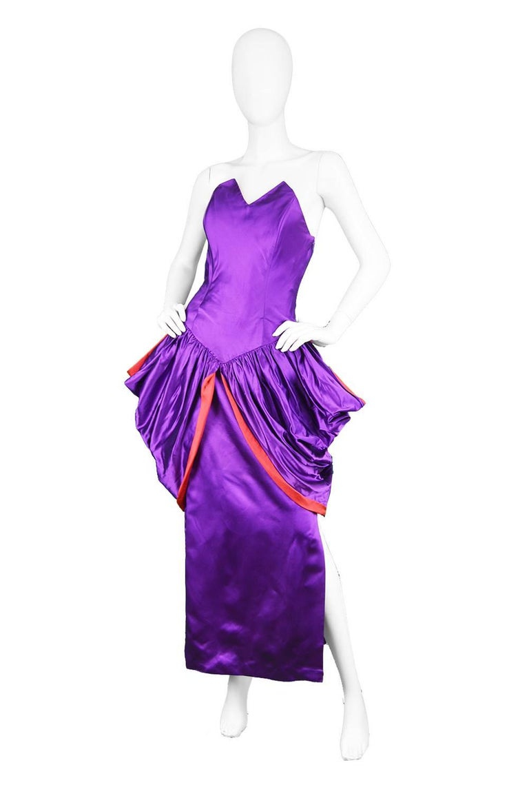 Yuki Architectural Purple and Red Silk Satin Couture Evening Dress ...