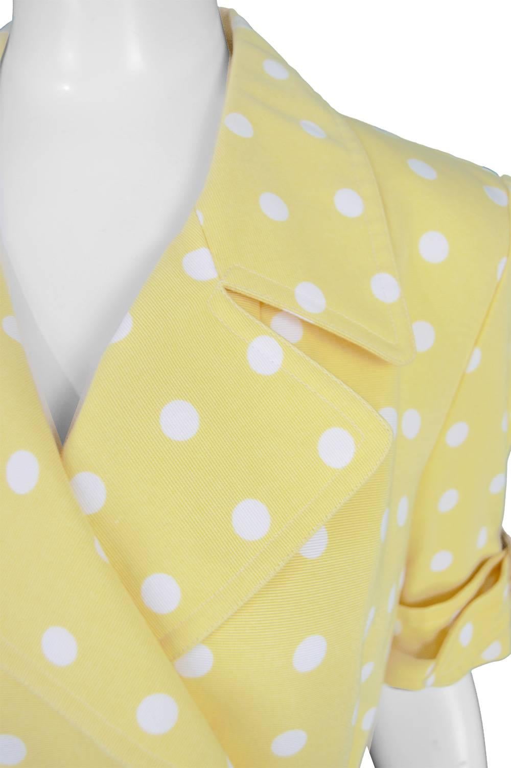 Escada Vintage Yellow & White Polka Dot Short Sleeve Trench Coat Dress, 1980s In Good Condition In Doncaster, South Yorkshire