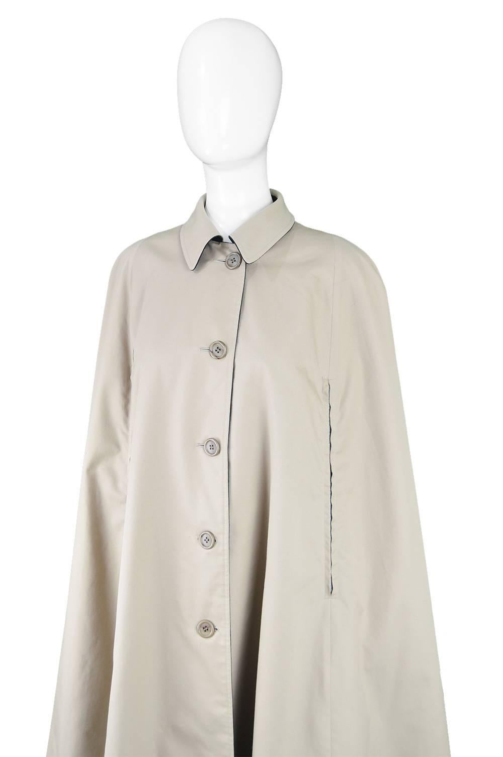 Gray Burberry Vintage 1960s Reversible Trench Gabardine & Wool Plaid Cape Coat