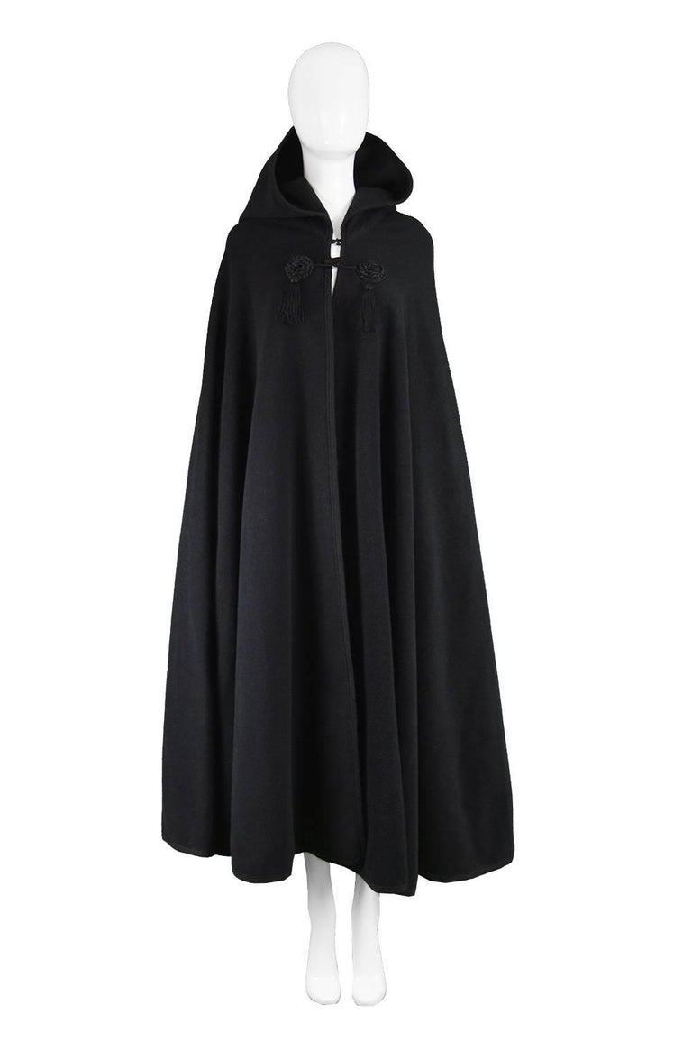 Harrods Younger Set Vintage Tasselled Black Wool Cape Cloak, 1960s For ...