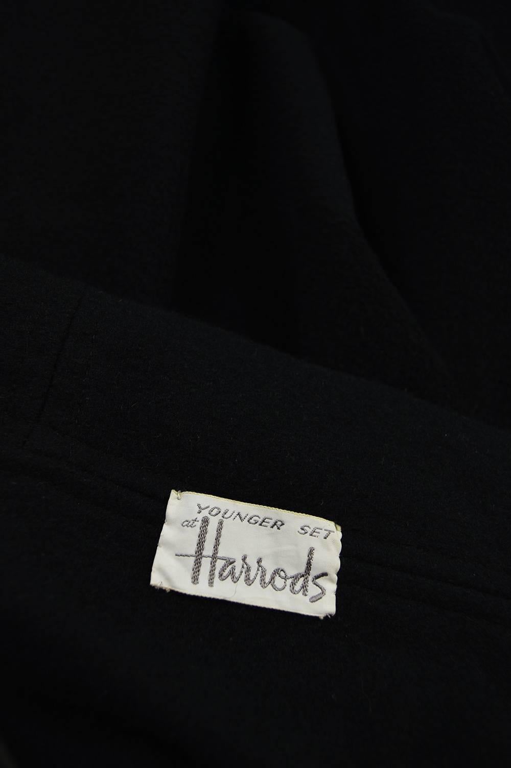 Harrods Younger Set Vintage Tasselled Black Wool Cape Cloak, 1960s 4