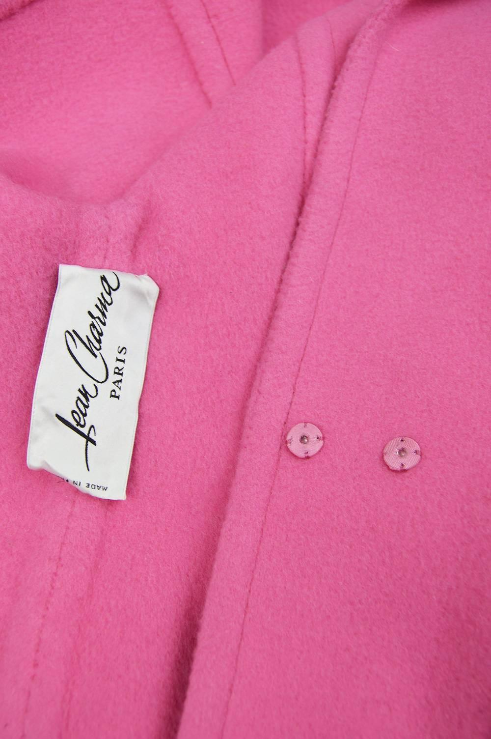 Jean Charma Paris Vintage Couture Minimalist Bubblegum Pink Wool Jacket, 1960s  For Sale 3