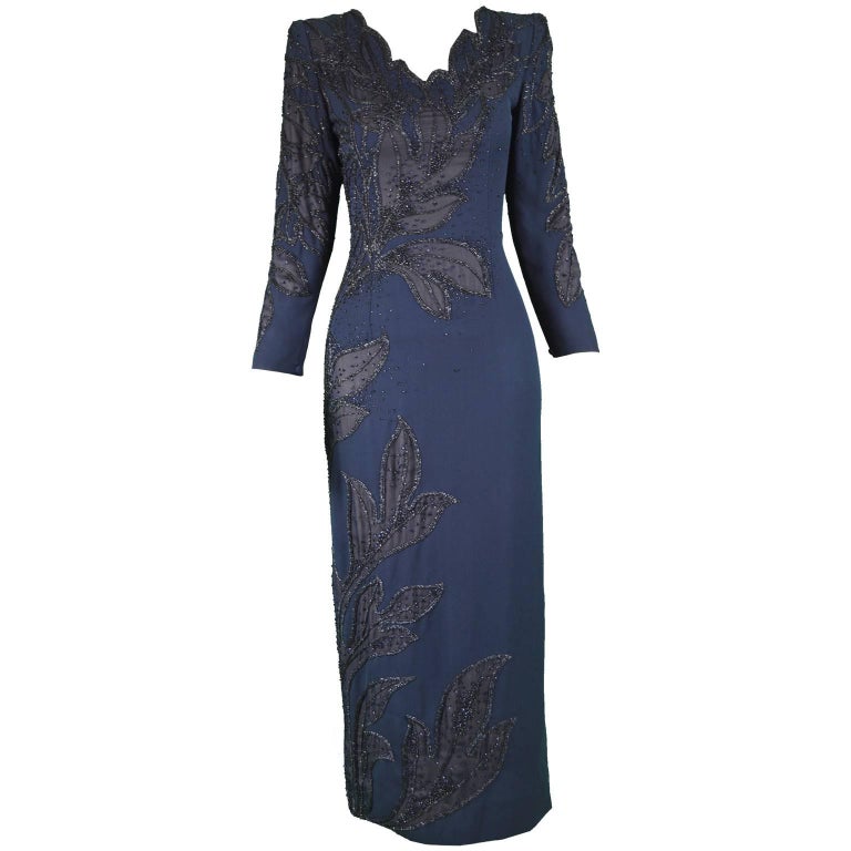 1970s Balestra Roma Alta Moda Haute Couture Silk Chiffon & Fused Glitter Dress