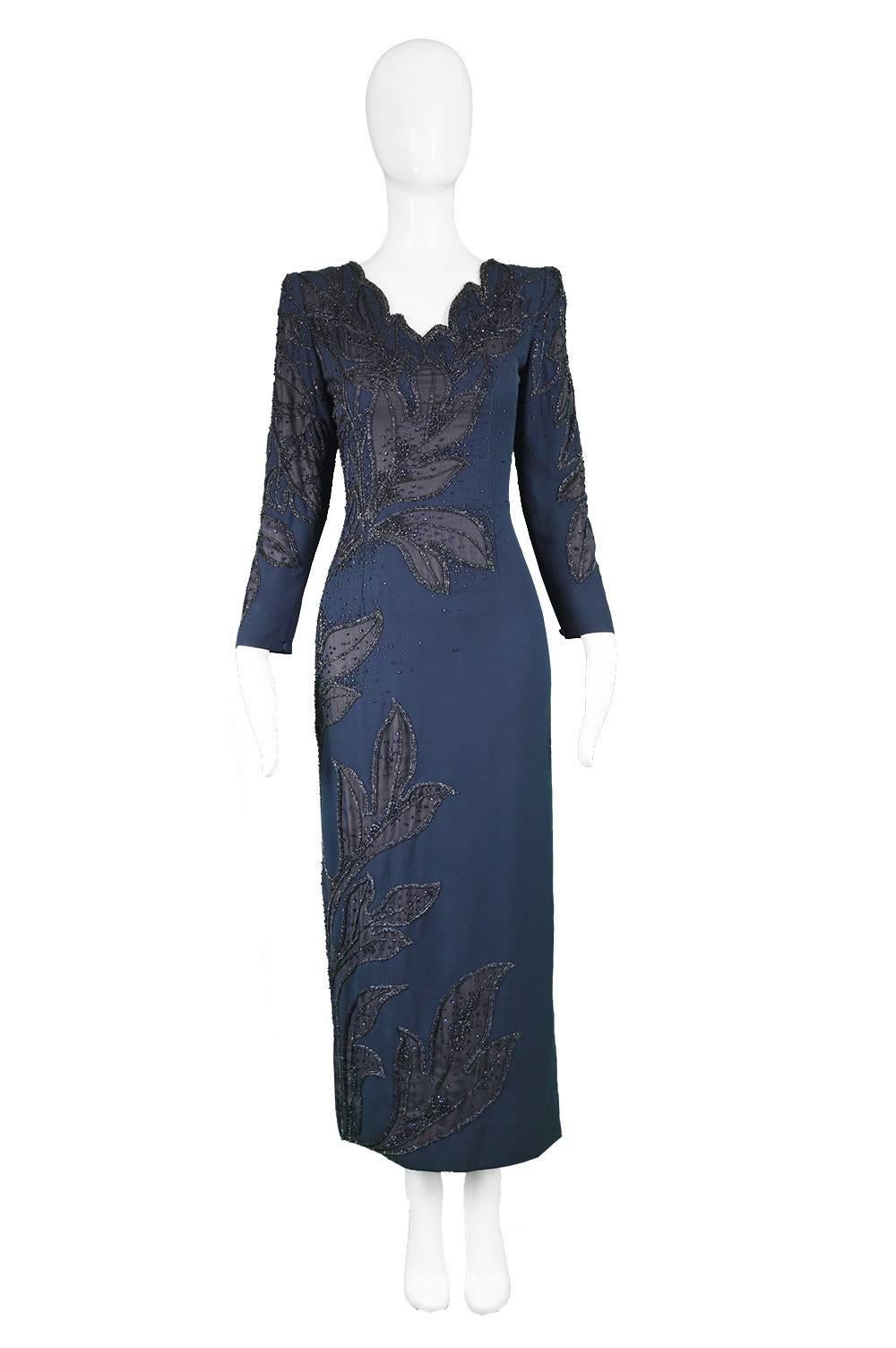 Renato Balestra Italian Couture Vintage Heavily Beaded Evening Gown, 1980s 

Estimated Size: UK 8/ US 4/ EU 36. Please check measurements. 
Bust - 32” / 81cm
Waist - 26” / 66cm
Hips - 36” / 91cm
Length (Shoulder to Hem) - 53” / 135cm
Shoulder to