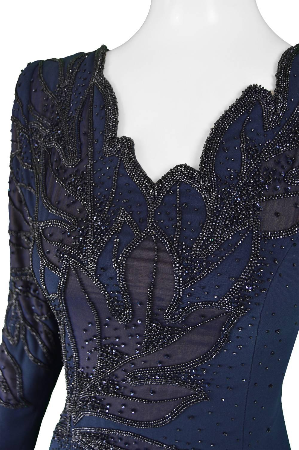 Renato Balestra Italian Haute Couture Vintage Beaded Evening Dress, 1980s  1