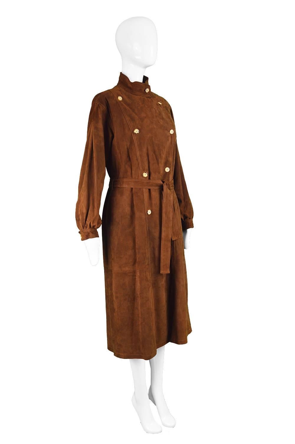 Women's Loewe Vintage Brown Suede Double Breasted Shirt Dress, 1980s