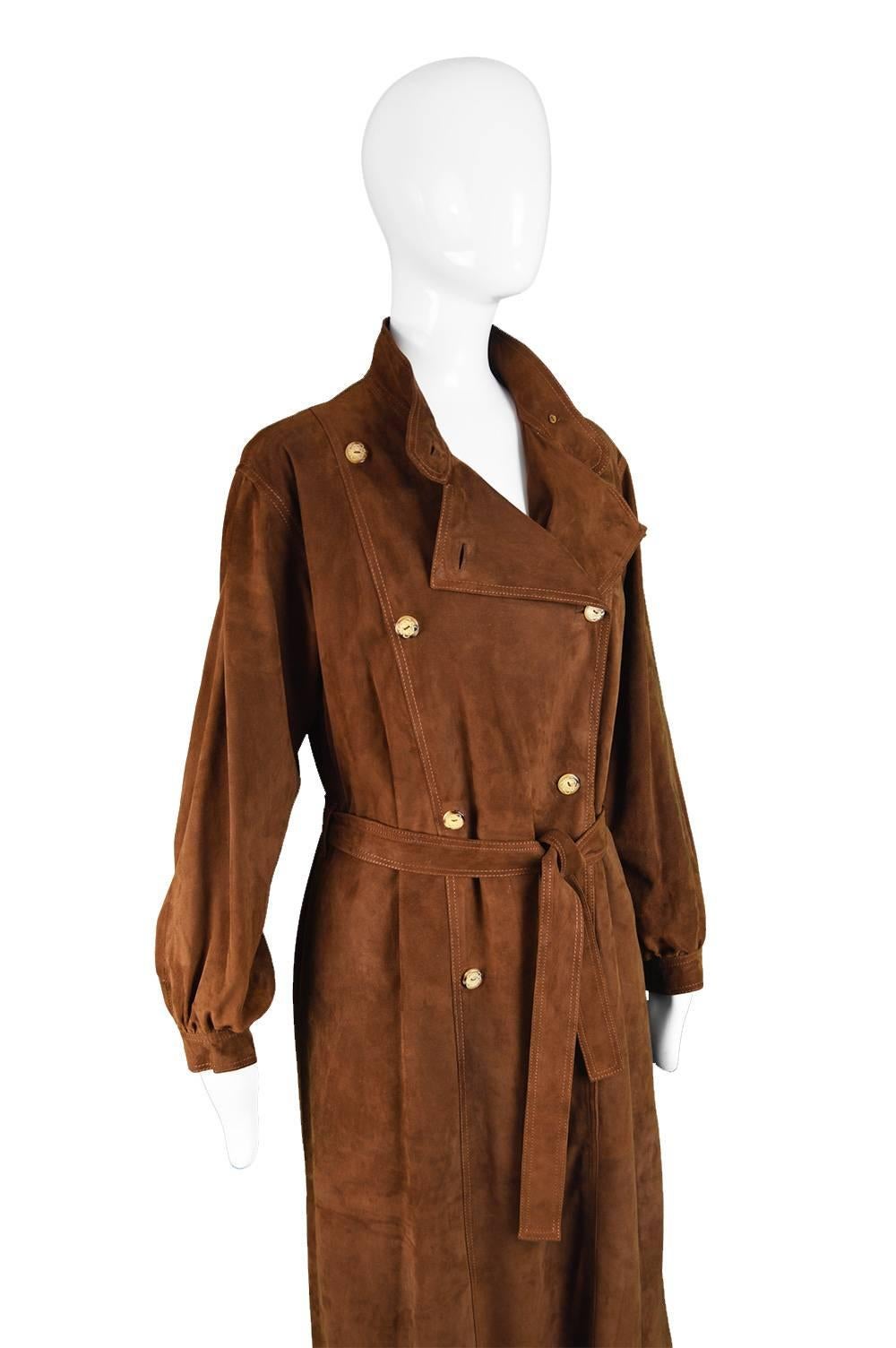 Loewe Vintage Brown Suede Double Breasted Shirt Dress, 1980s In Excellent Condition In Doncaster, South Yorkshire