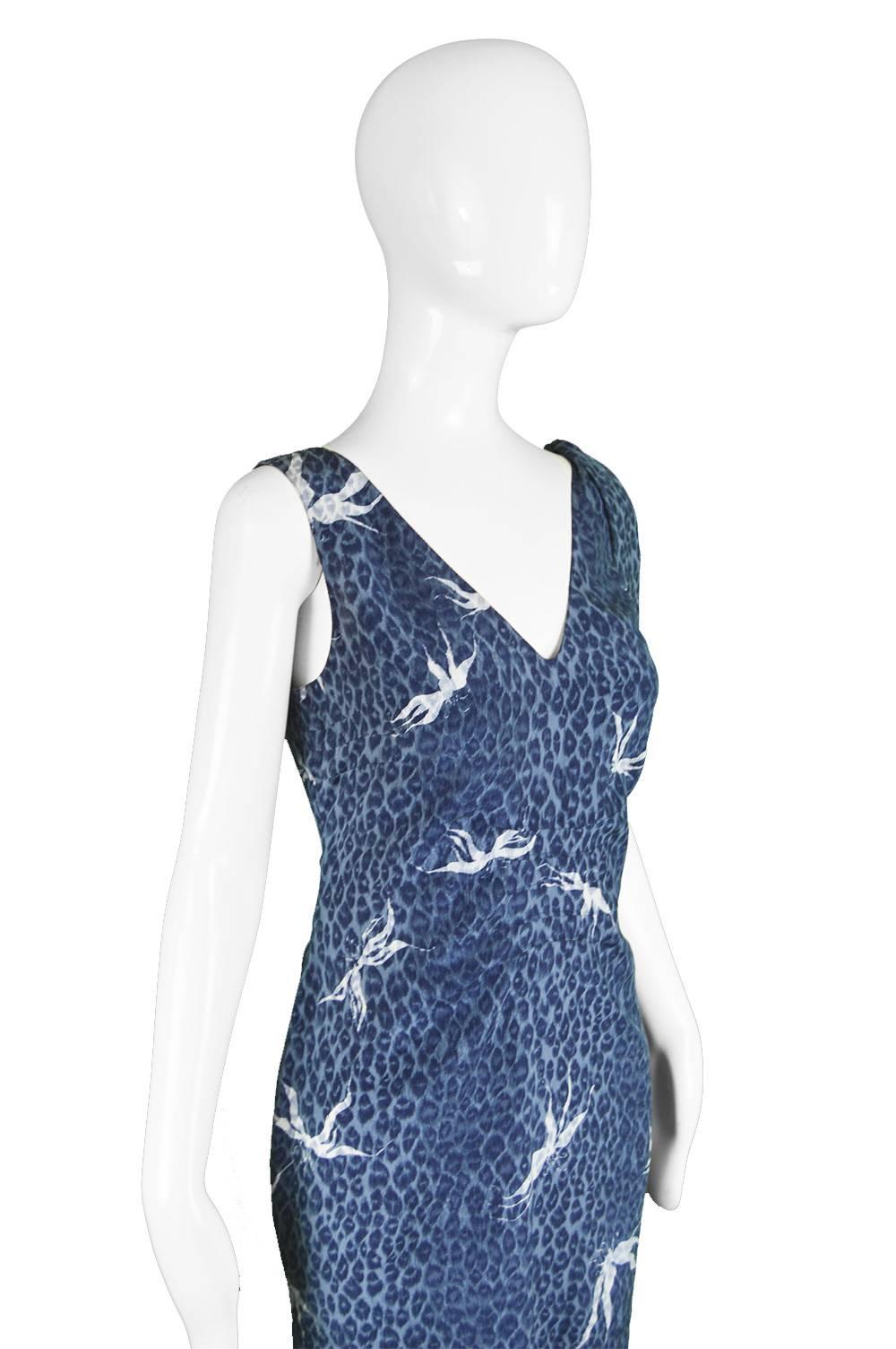 Chloé by Stella McCartney Vintage Sleeveless Blue Silk Leopard Dress, S / S 1999 1