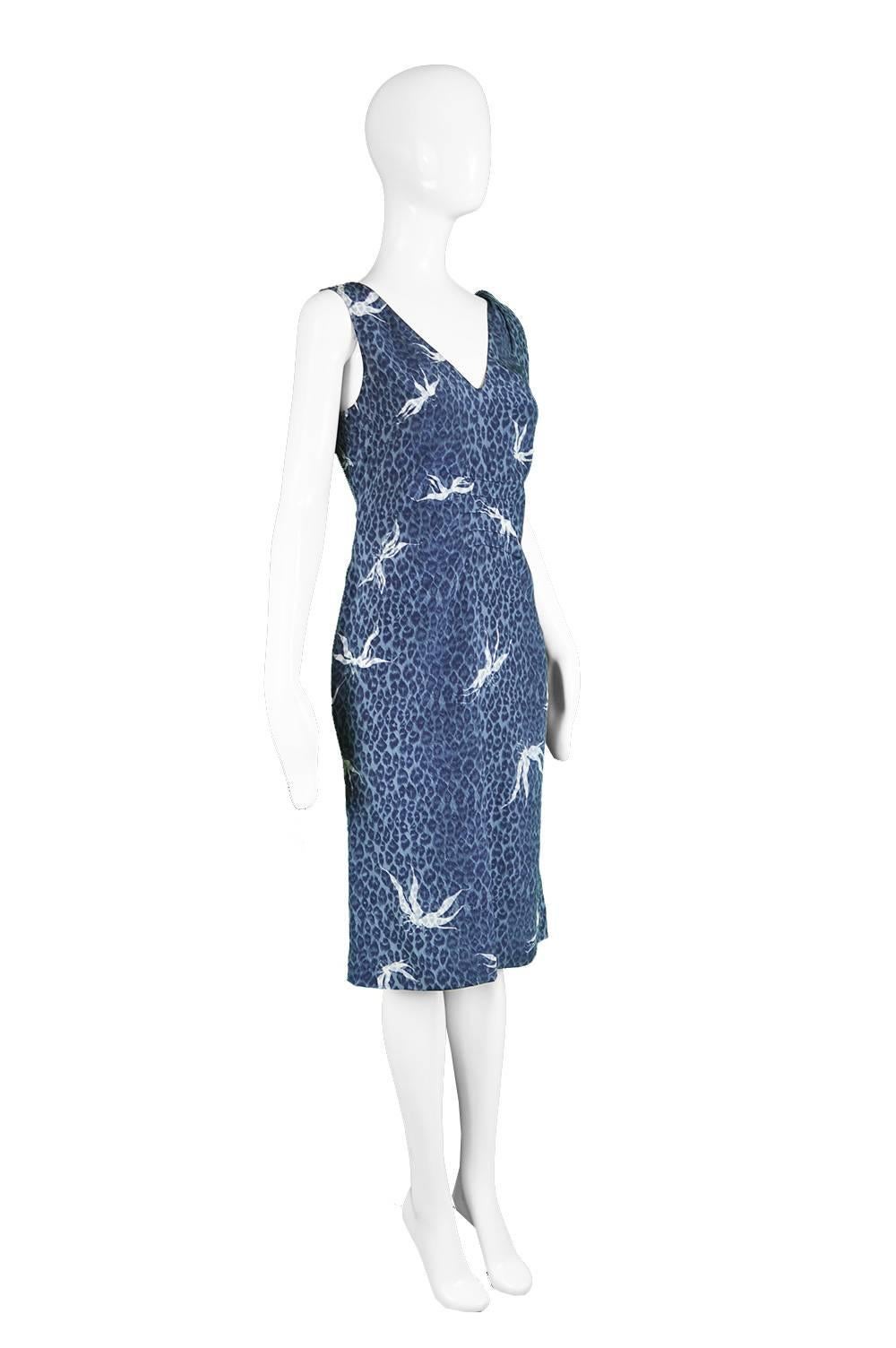 Chloé by Stella McCartney Vintage Sleeveless Blue Silk Leopard Dress, S / S 1999 2