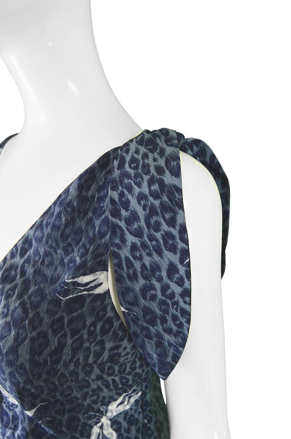 Chloé by Stella McCartney Vintage Sleeveless Blue Silk Leopard Dress, S / S 1999 3