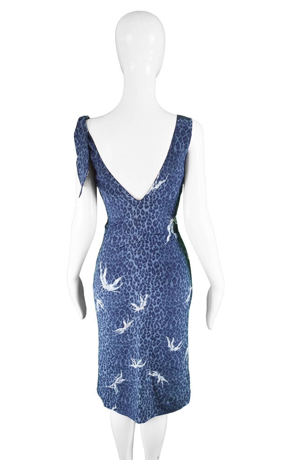 Chloé by Stella McCartney Vintage Sleeveless Blue Silk Leopard Dress, S / S 1999 4