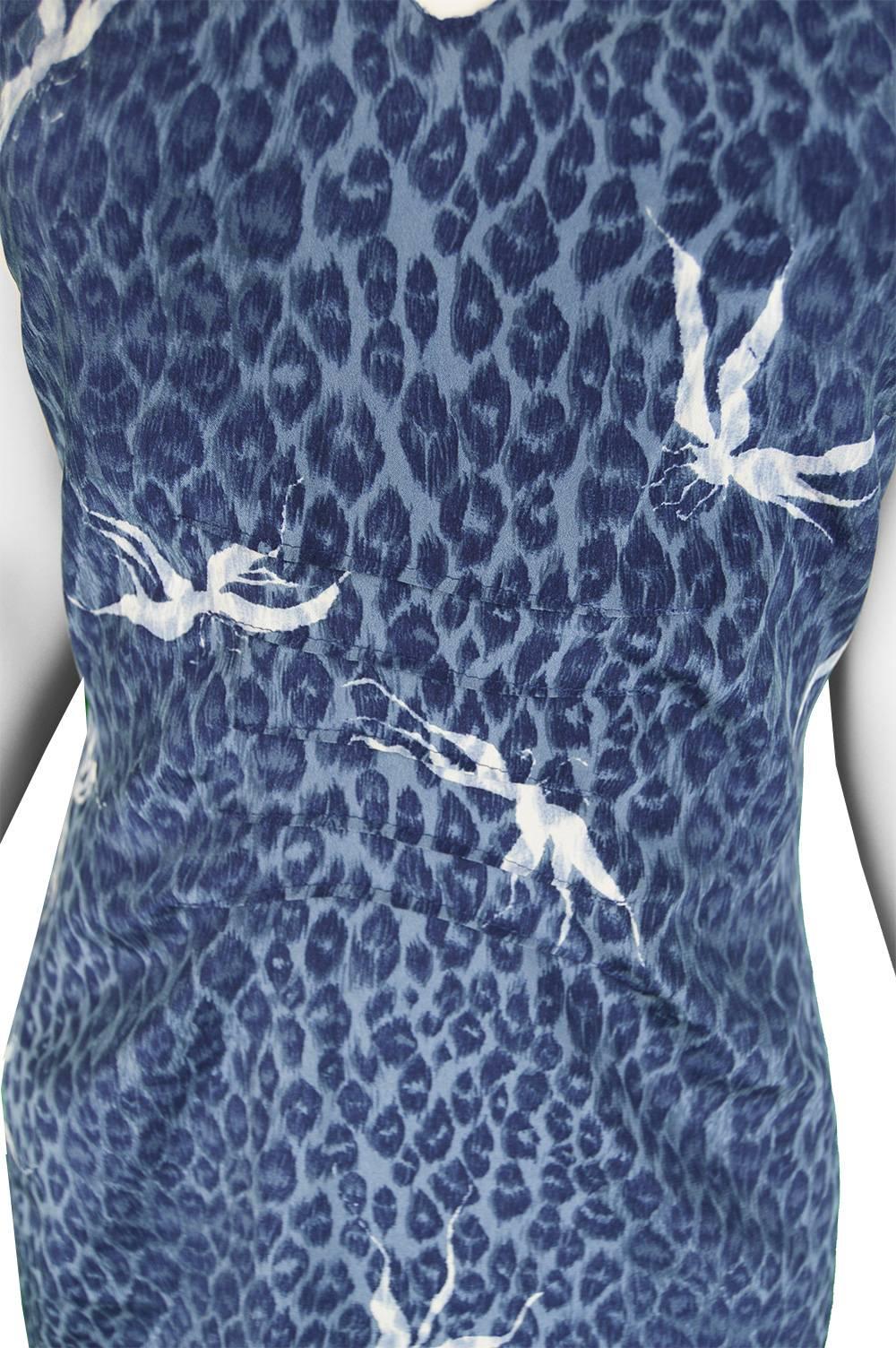 Chloé by Stella McCartney Vintage Sleeveless Blue Silk Leopard Dress, S / S 1999 In New Condition In Doncaster, South Yorkshire