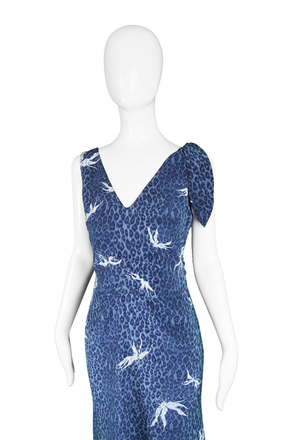 Women's Chloé by Stella McCartney Vintage Sleeveless Blue Silk Leopard Dress, S / S 1999