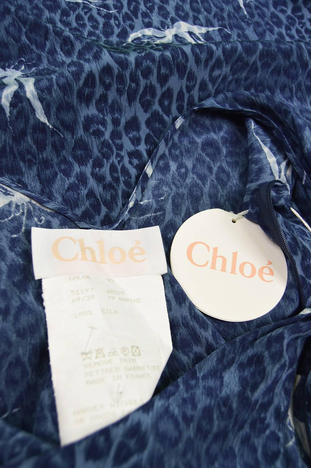Chloé by Stella McCartney Vintage Sleeveless Blue Silk Leopard Dress, S / S 1999 5