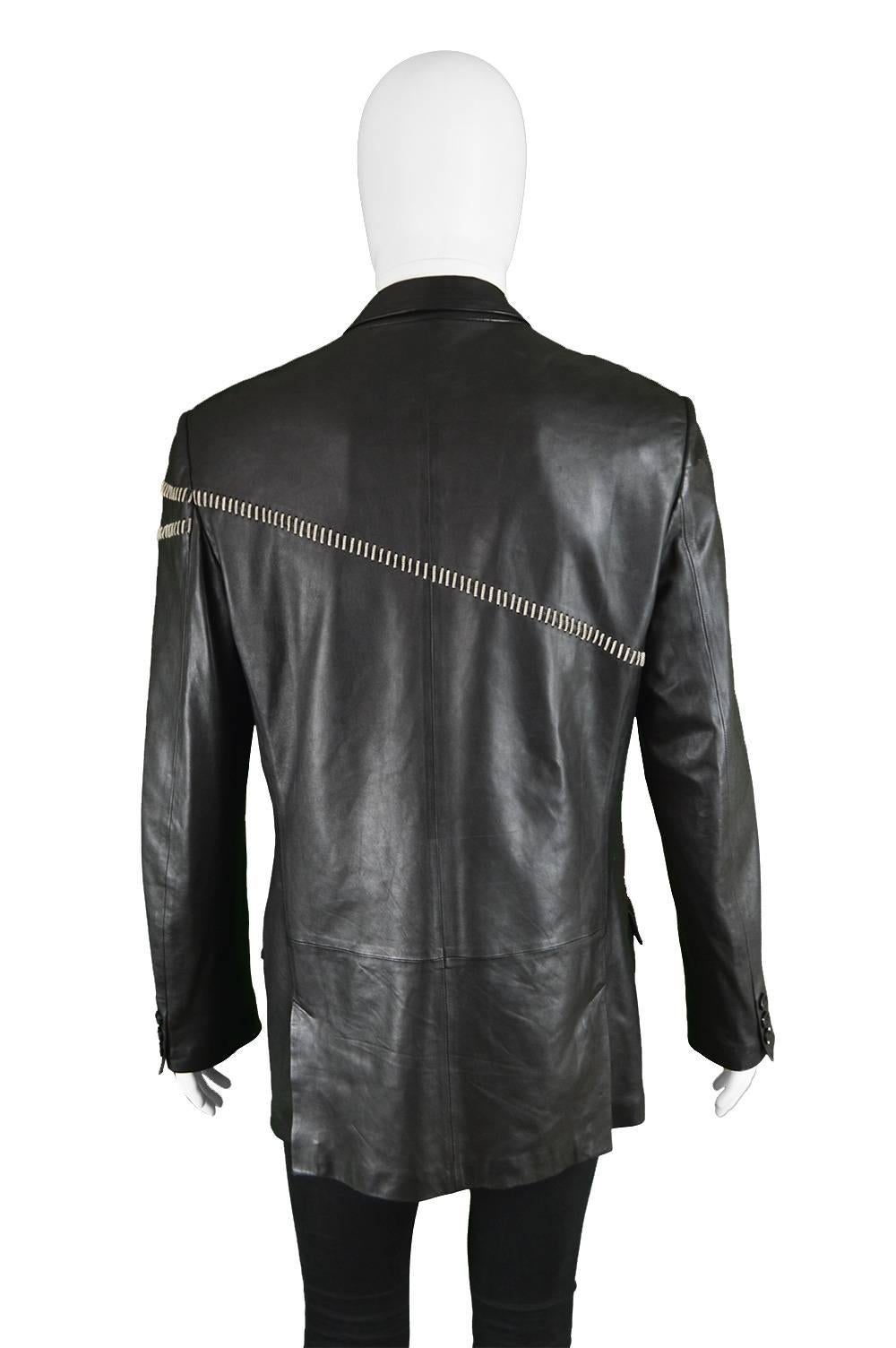 Gianni Versace Vintage Men's Leather Chain Embroidered Blazer Jacket, 1990s 1