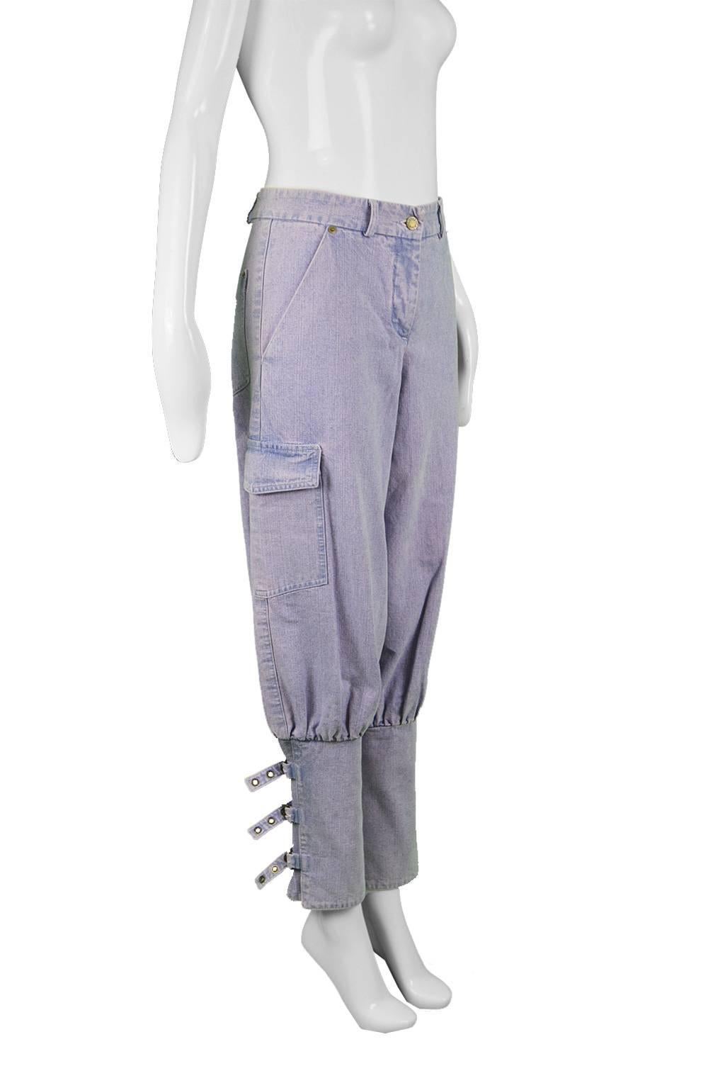 Women's Chloé by Phoebe Philo Blue Pastel Pink Overdyed Denim Jeans / Shorts, S / S 2002