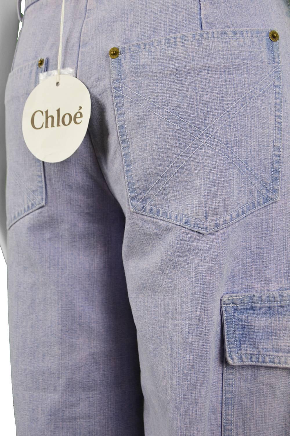 Chloé by Phoebe Philo Blue Pastel Pink Overdyed Denim Jeans / Shorts, S / S 2002 4
