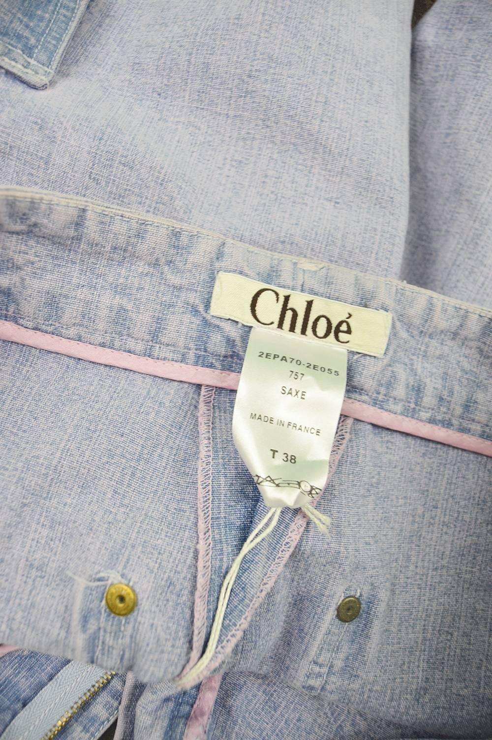Chloé by Phoebe Philo Blue Pastel Pink Overdyed Denim Jeans / Shorts, S / S 2002 5