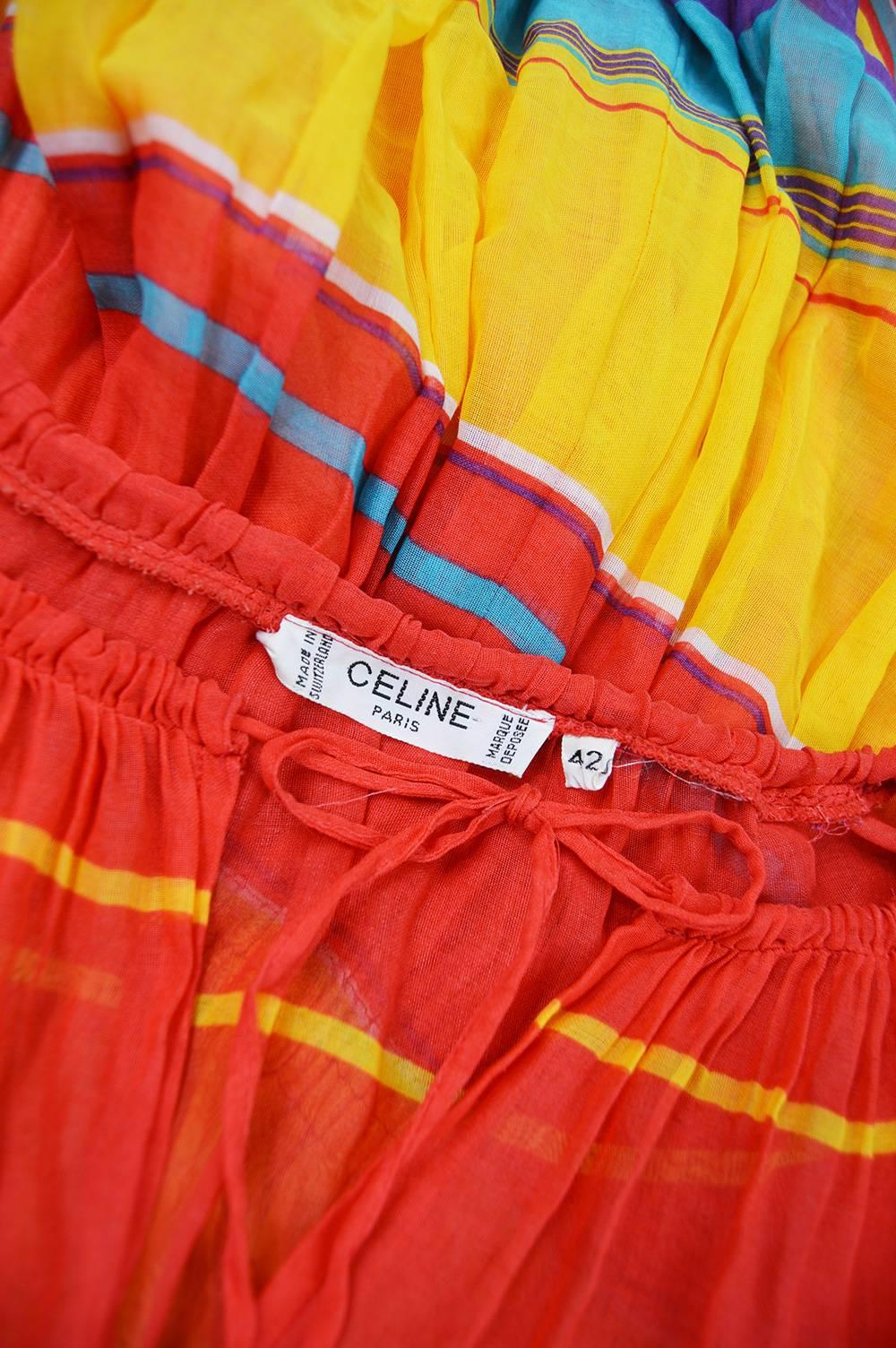 Céline Vintage Brightly Multicolored Cotton Gauze Striped Peasant Dress, 1970s 3
