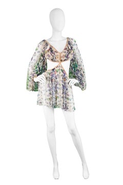 Missoni Silk Tulle Animal Print Cut Out Balloon Sleeve Mini Dress