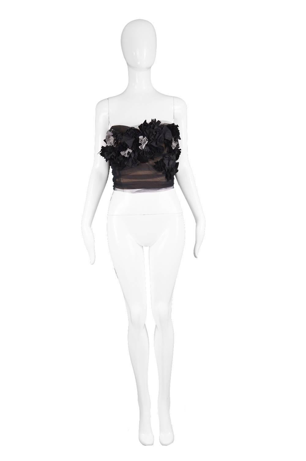 Bruce Oldfield Couture Vintage Nude Silk, Tulle & Wool Floral Bustier, 1990s

Size: UK 10-12/ US 6-8/ US EU 38-40. Please check measurements
Bust - 36” / 91cm
Waist - 29” / 73cm (there are 3 hook and eyes so can be fastened smaller)
Length (Bust to