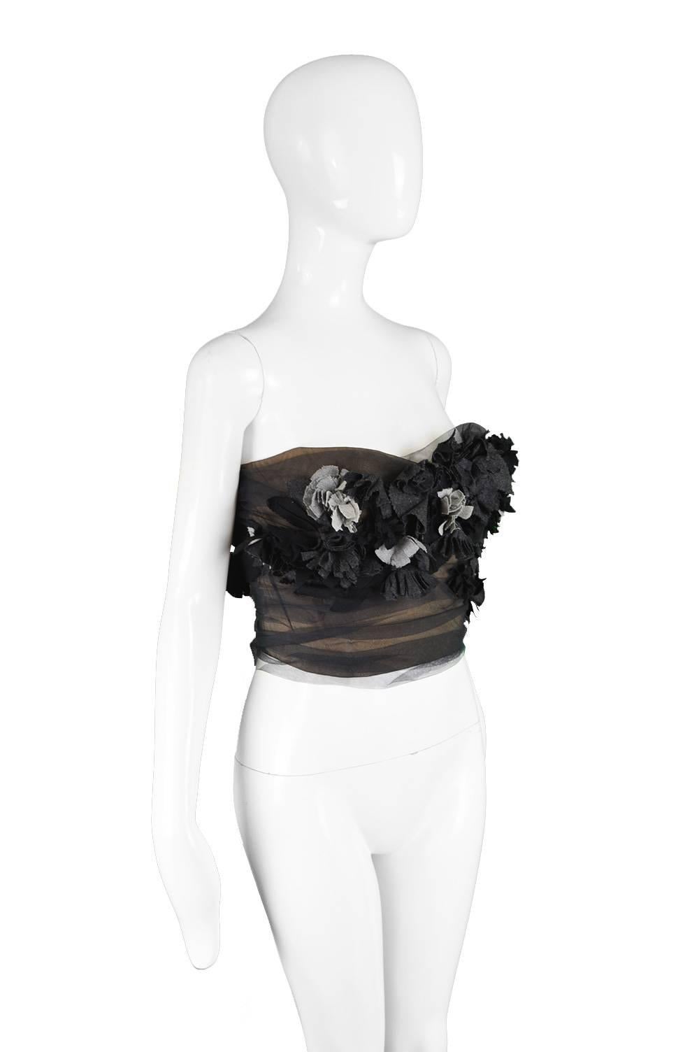 Women's Bruce Oldfield Couture Vintage Nude Silk, Tulle & Wool Floral Bustier, 1990s For Sale