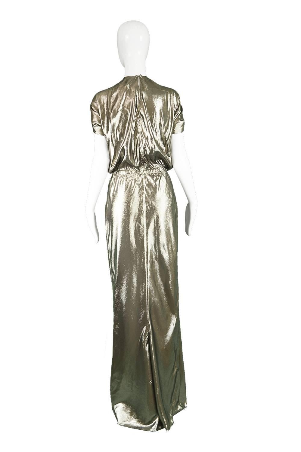 Gray Lanvin Silk Metallic Gold Lamé Floor Length Evening Gown, 2014