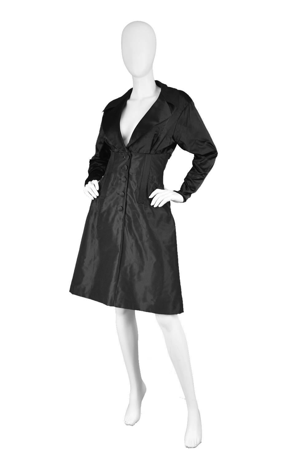 Women's Christian Lacroix Vintage Black Duchesse Satin & Taffeta Boned Dress, A/W 1996 For Sale