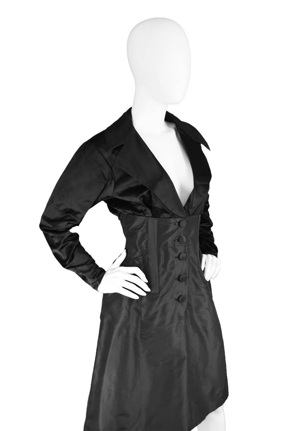 Christian Lacroix Vintage Black Duchesse Satin & Taffeta Boned Dress, A/W 1996 For Sale 1