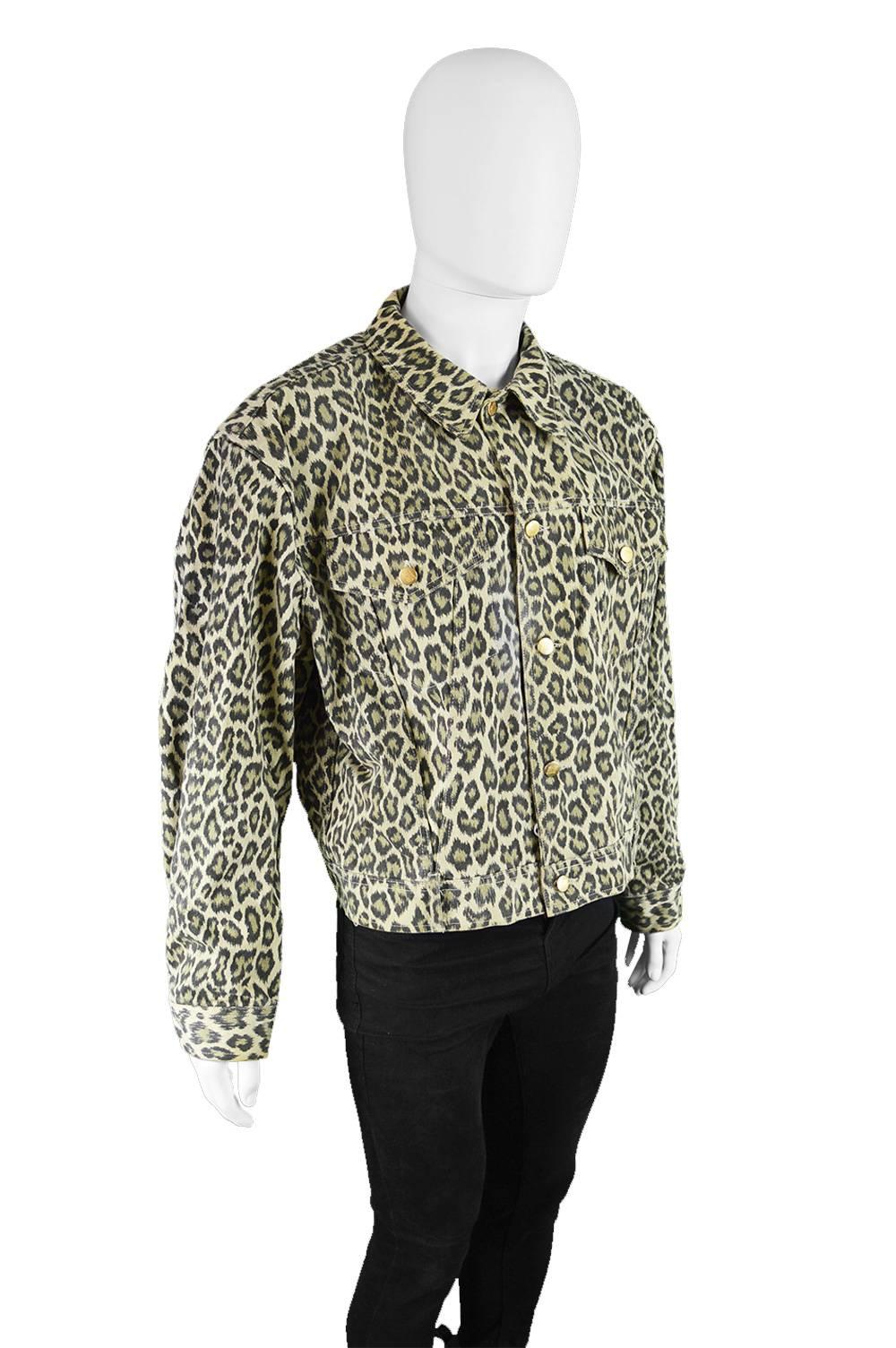 Jean Paul Gaultier Vintage Men's Leopard Print Denim Jacket, 1990s In Good Condition In Doncaster, South Yorkshire