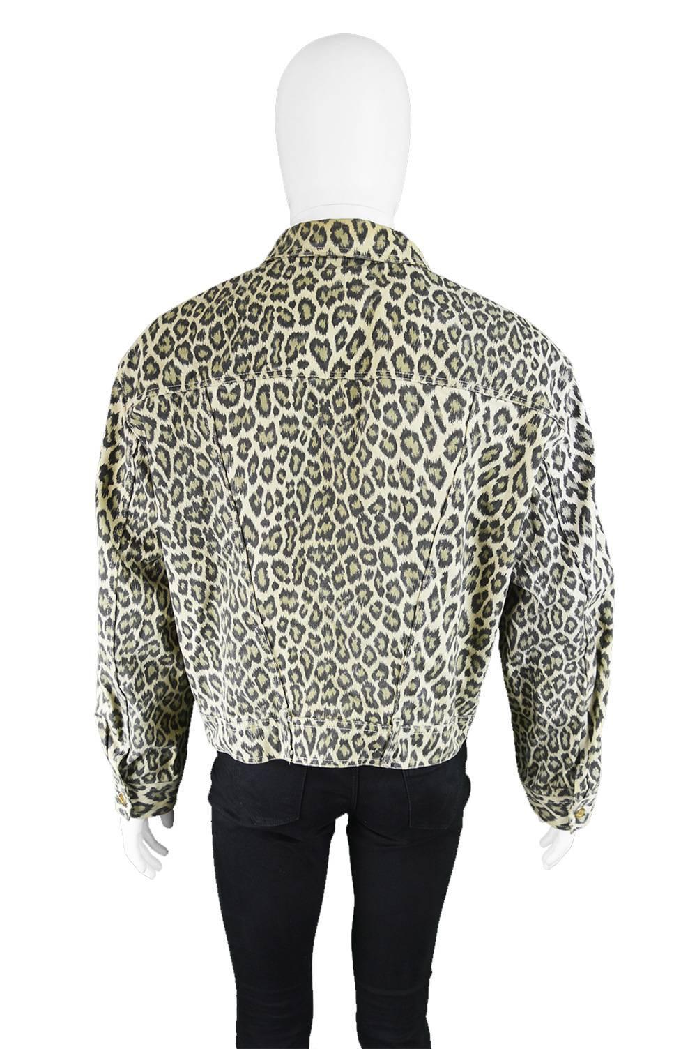 Jean Paul Gaultier Vintage Men's Leopard Print Denim Jacket, 1990s 1