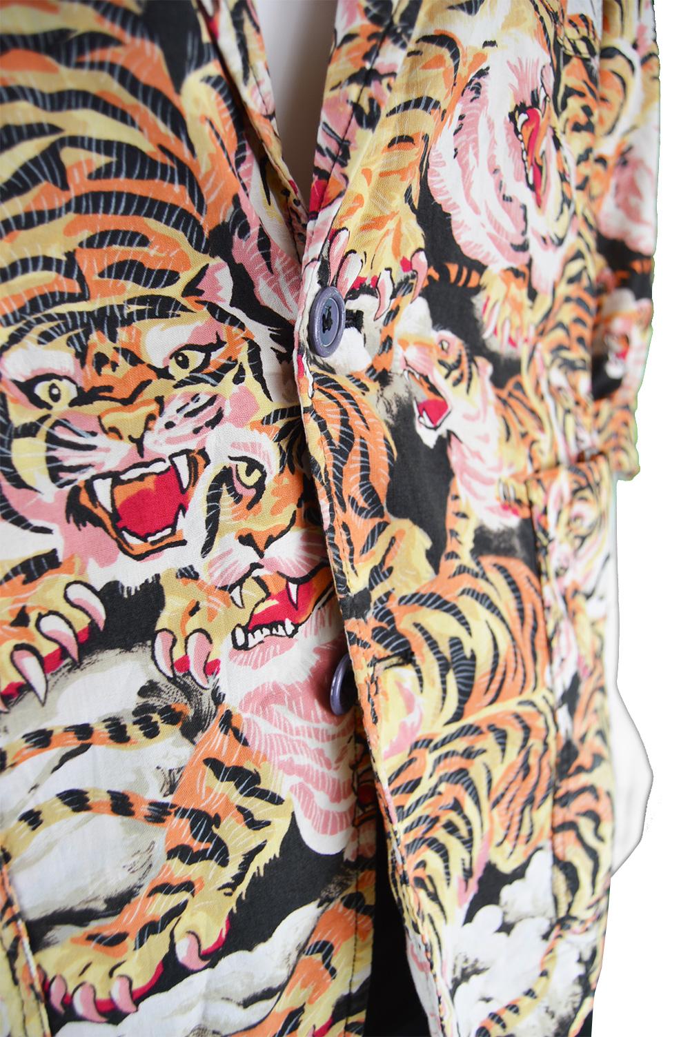 Kenzo Men's Vintage Iconic Flying Tiger Print Cotton Blazer Jacket, 1980s For Sale 3