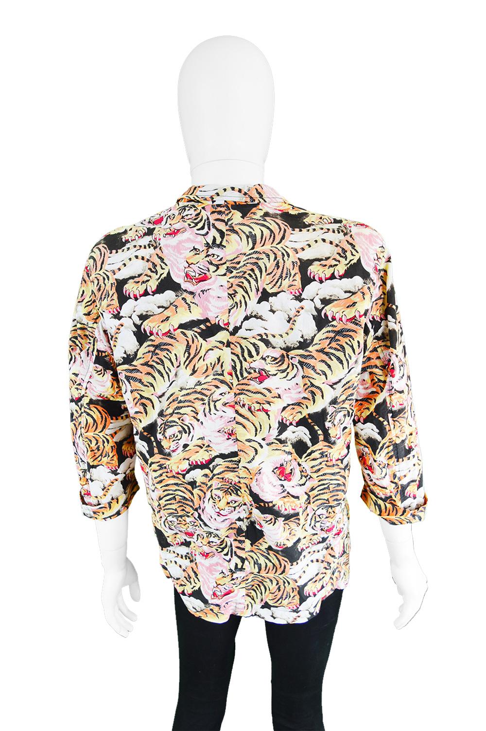 Kenzo Men's Vintage Iconic Flying Tiger Print Cotton Blazer Jacket, 1980s For Sale 4