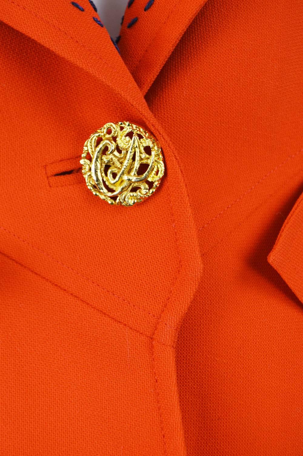 Women's Christian Lacroix Vintage Orange Wool Blazer with Running Stitch Detail, 1980s